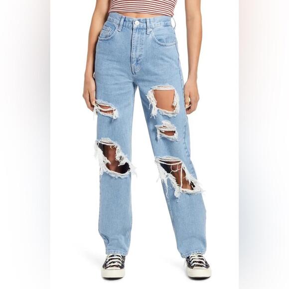 BDG Denim - BDG Urban Outfitters Distressed High Rise Baggy Light Wash Denim Jeans- Size